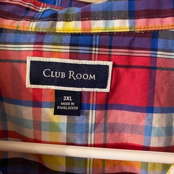 Club Room 3XL Men's button down SS Shirt, Red, yellow, light blue, white color - Picture 2 of 4